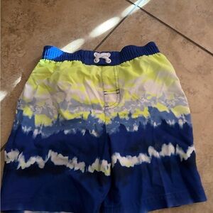 wonder nation Boys Blue Neon Yellow Tie-Dye Swim Trunks